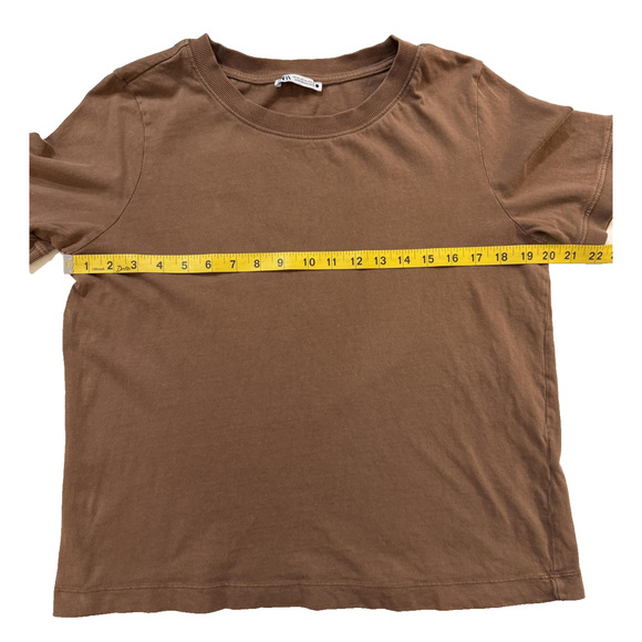Zara Shirt Womens XL Brown Crewneck Short Sleeve Basic Solid Casual Tee T-Shirt - Picture 3 of 6